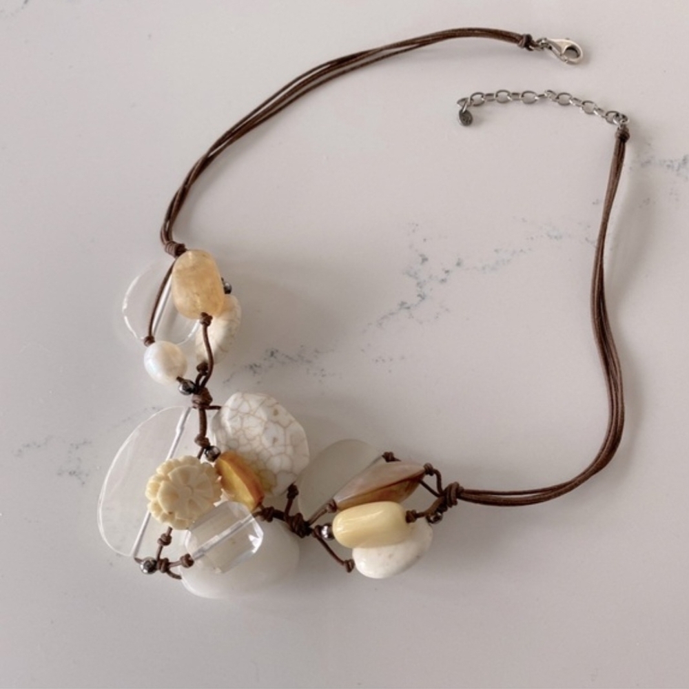 Silpada White and Cream Stone Necklace on Brown Cord